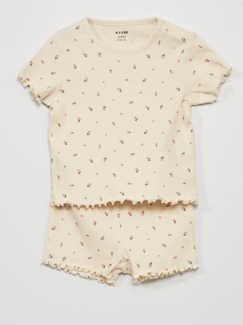 Pijama curto de malha canelada - 2 peças BRANCO - Kiabi