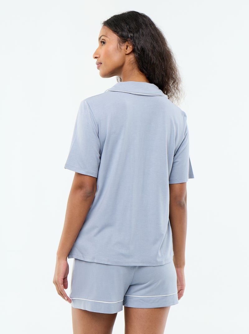 Pijama curto de viscose mesclada - 2 peças Azul - Kiabi