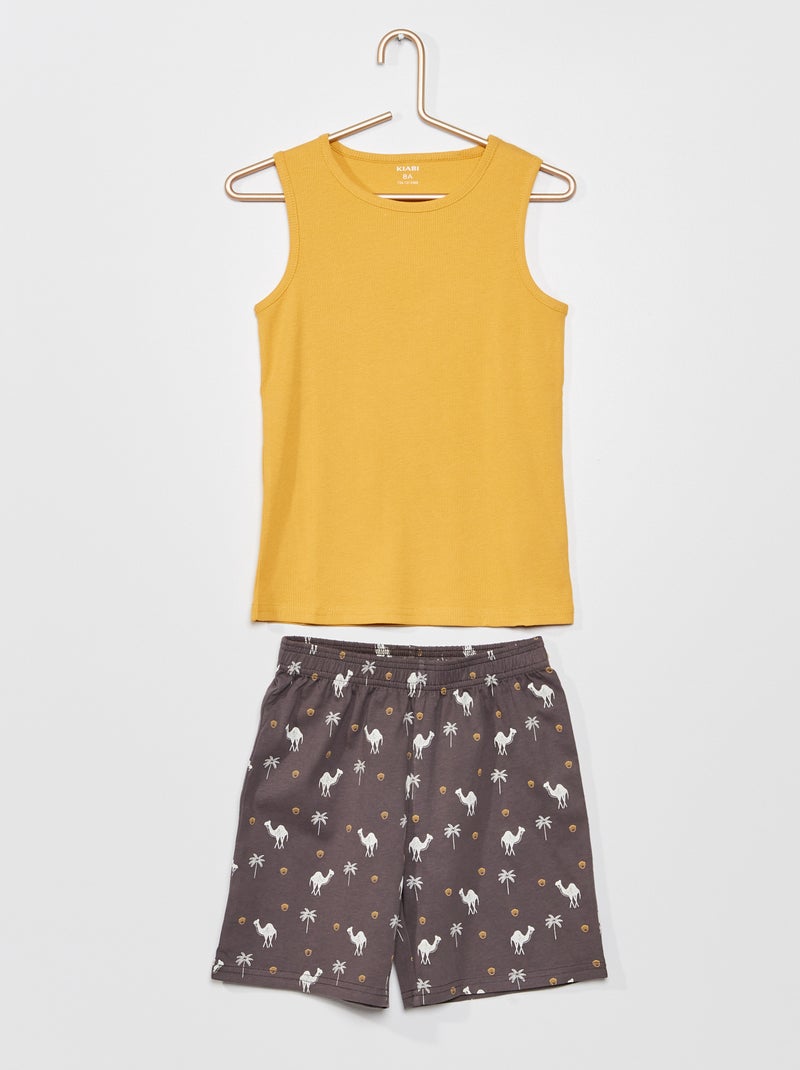 Pijama curto em algodão MARROM - Kiabi