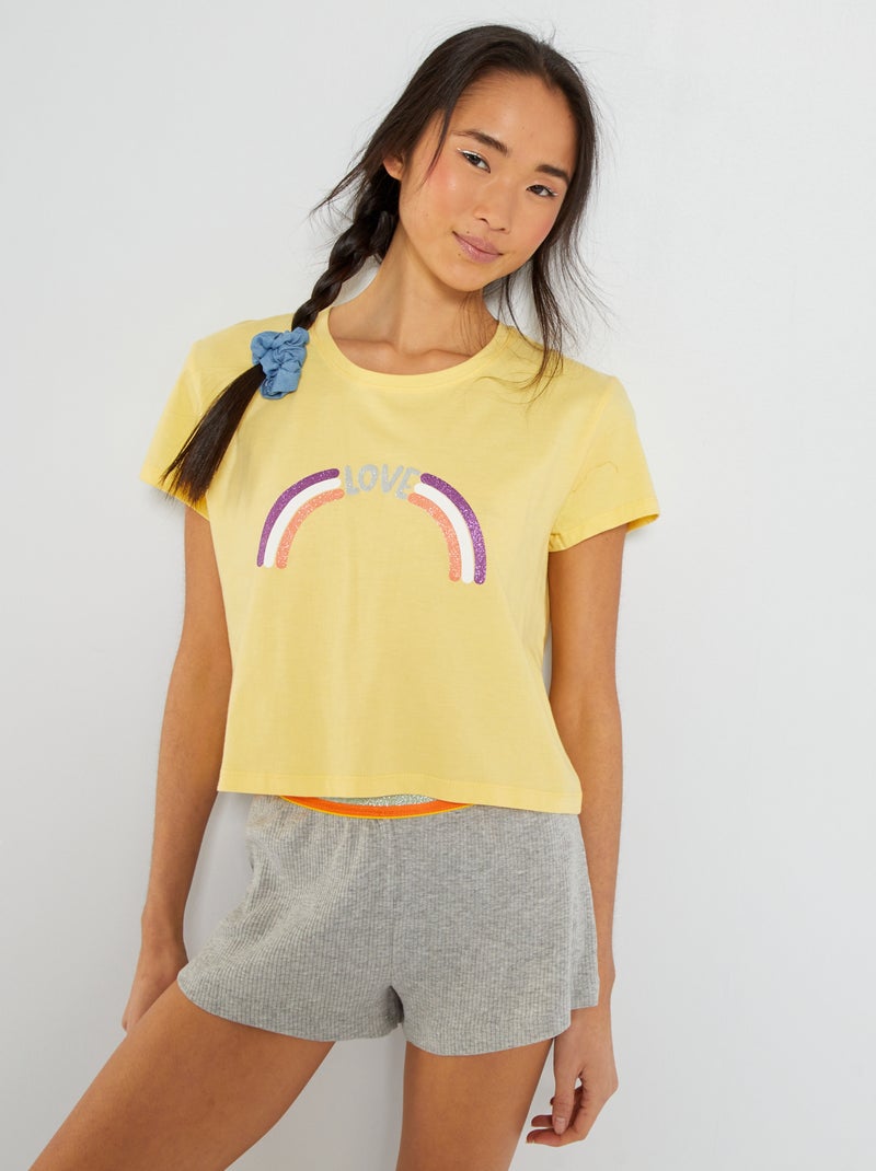 Pijama curto em jersey - 2 peças Amarelo - Kiabi