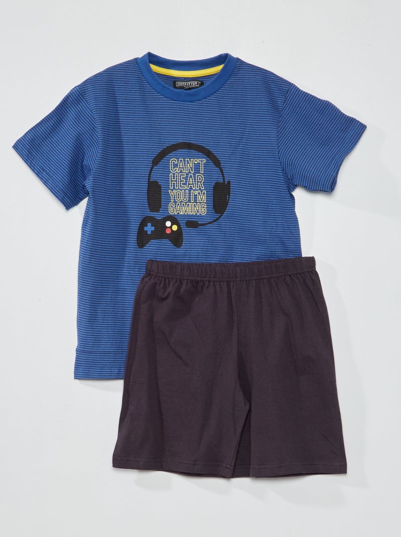 Pijama curto em jersey - 2 peças Azul - Kiabi