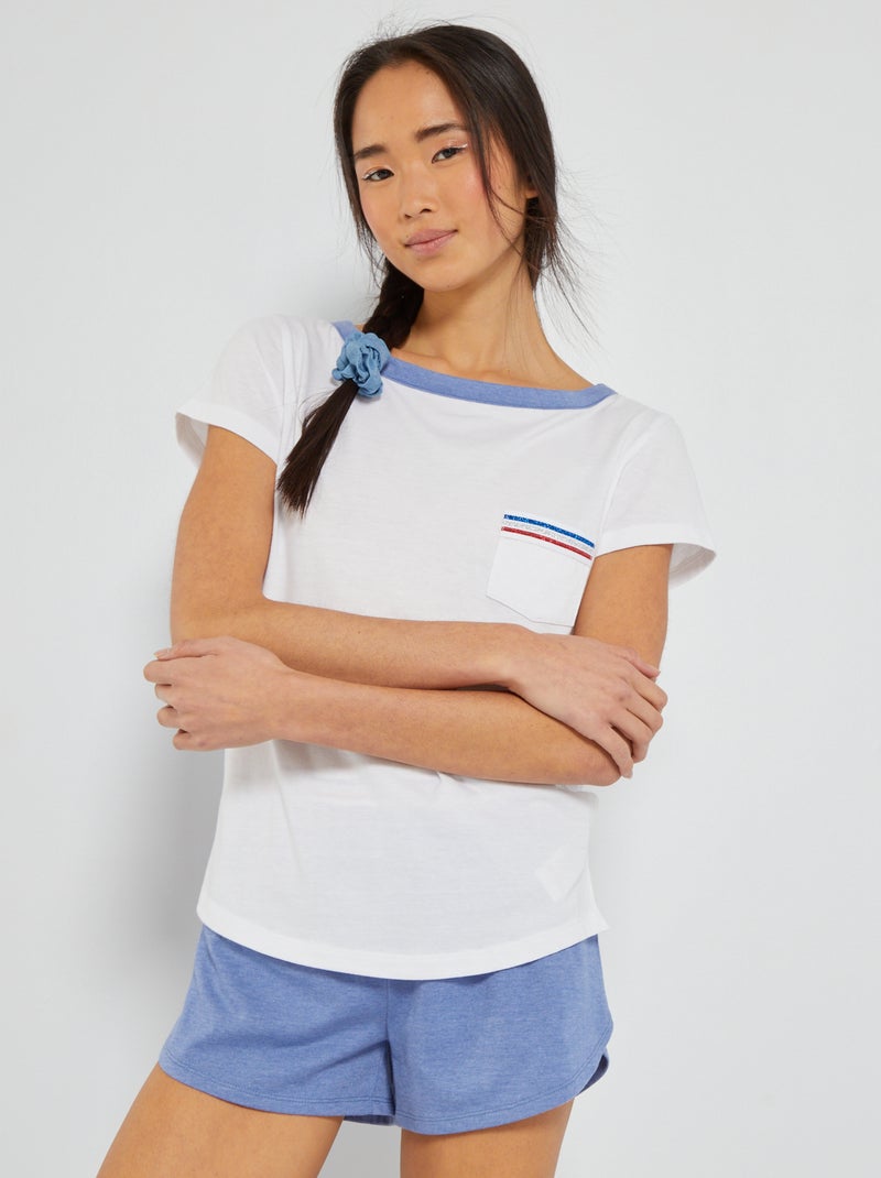 Pijama curto em jersey - 2 peças Branco/ Azul - Kiabi