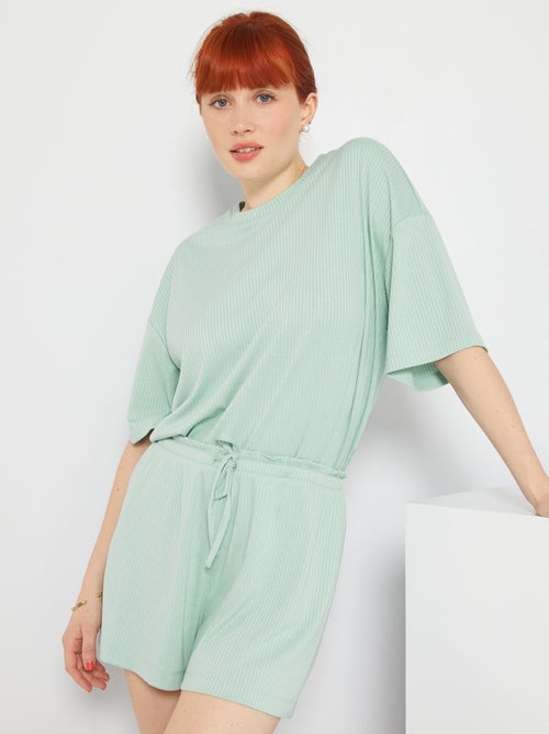 Pijama curto em jersey florido nervurado - Kiabi