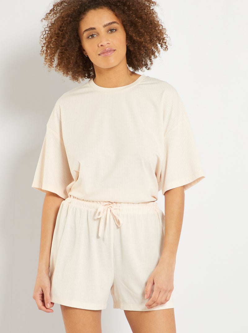 Pijama curto em jersey florido nervurado ROSA - Kiabi