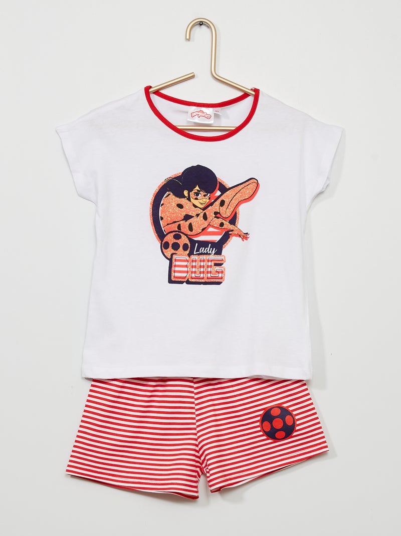 Pijama curto em jersey 'Miraculous' - 2 peças Branco/ Vermelho - Kiabi