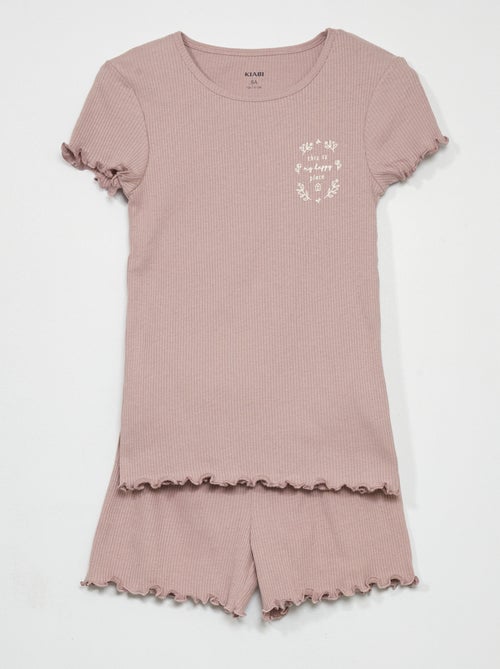 Pijama curto em malha canelada - 2 peças - Kiabi