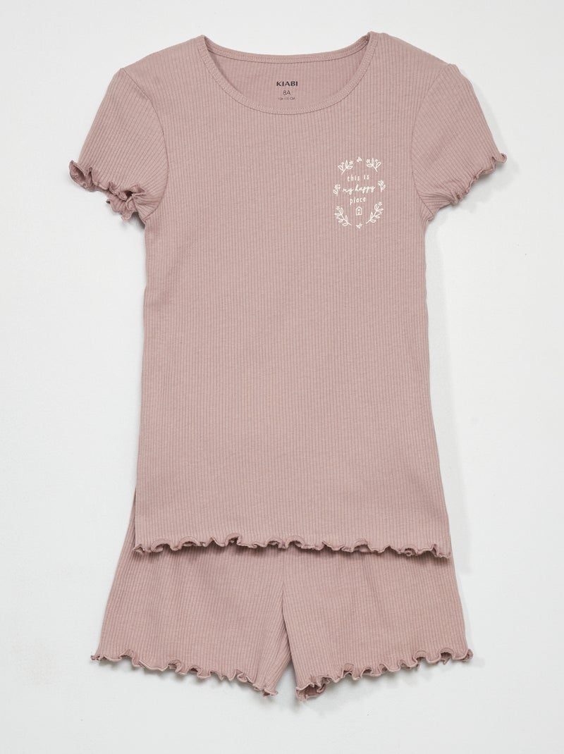 Pijama curto em malha canelada - 2 peças VIOLETA - Kiabi
