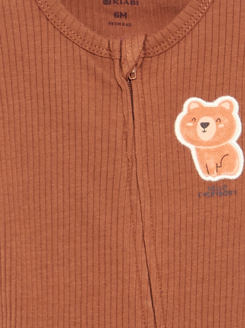 Pijama curto em malha canelada para dormir bem Castanho - Kiabi