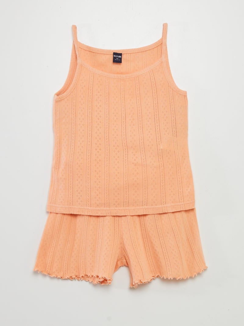 Pijama curto em malha pointelle - calções + top de alças - 2 peças ROSA - Kiabi