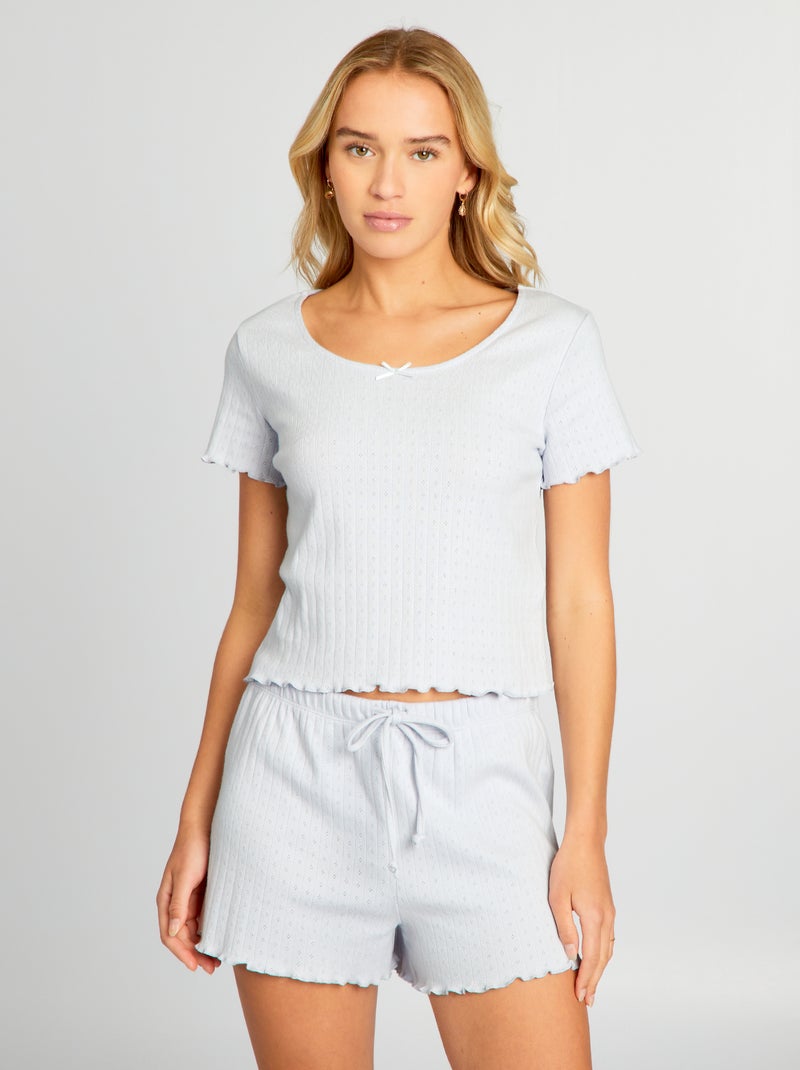 Pijama curto em malha pointelle AZUL - Kiabi