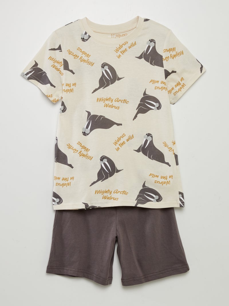 Pijama curto estampado - 2 peças BRANCO - Kiabi