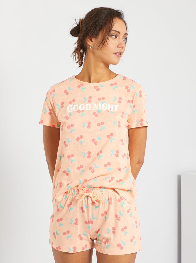 Pijama curto estampado 'cerejas' LARANJA - Kiabi