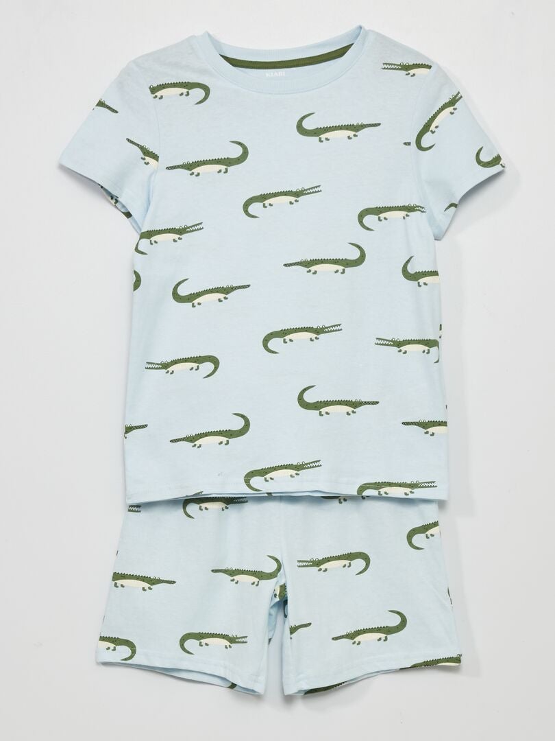 Pijama curto estampado crocodilo - 2 peças AZUL - Kiabi