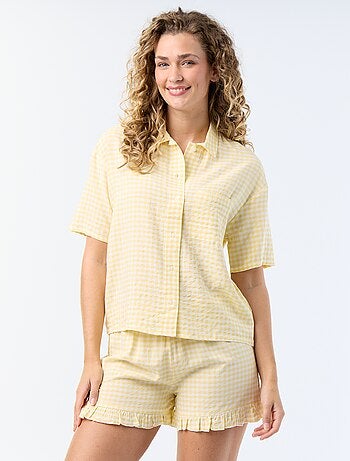 Pijama curto estampado em voile de algodão - 2 peças