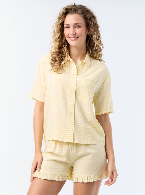 Pijama curto estampado em voile de algodão - 2 peças - Kiabi