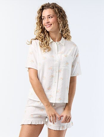 Pijama curto estampado em voile de algodão - 2 peças