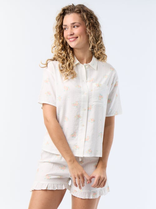 Pijama curto estampado em voile de algodão - 2 peças - Kiabi