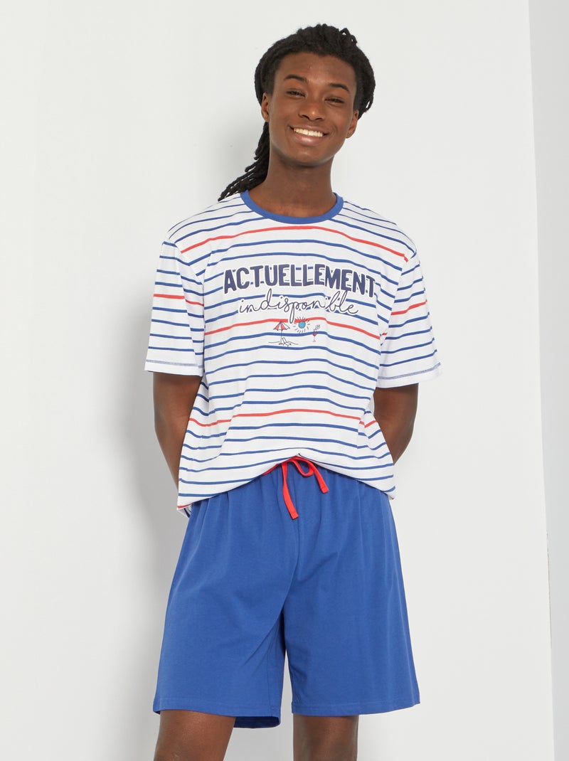 Pijama curto estampado 'férias' Azul Marinho - Kiabi