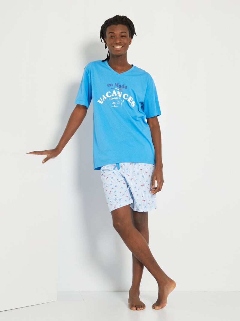Pijama curto estampado 'férias' Azul - Kiabi
