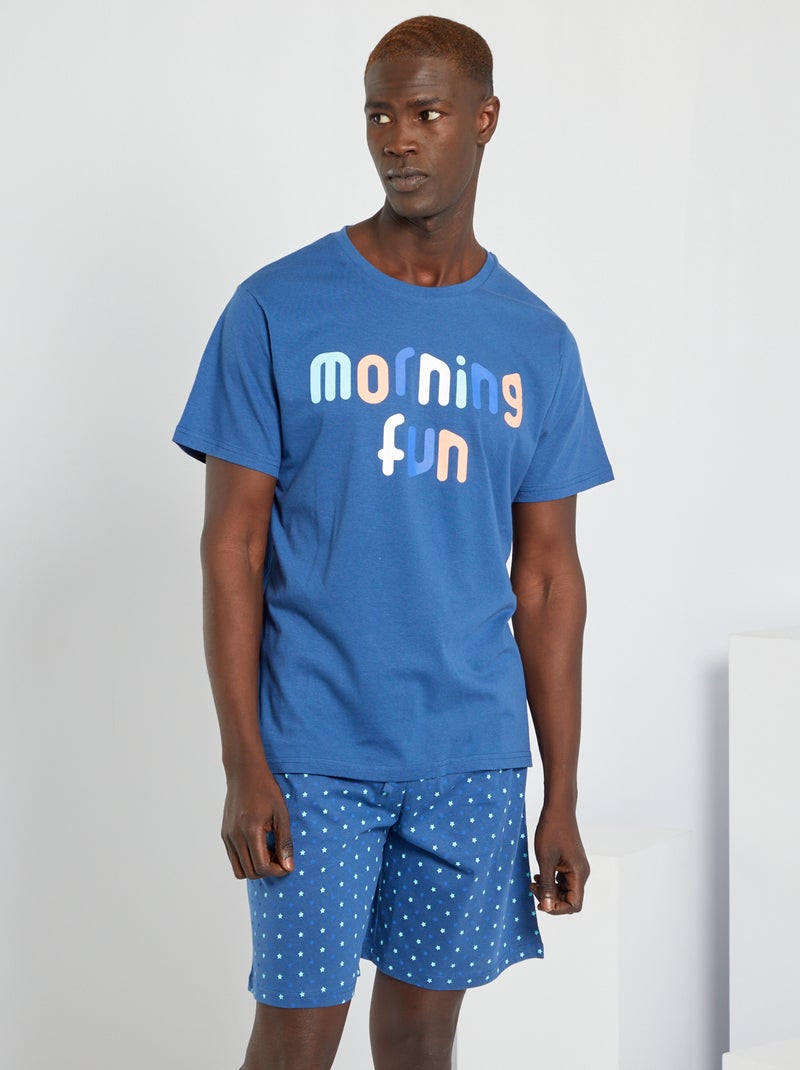 Pijama curto estampado 'morning fun' Azul Marinho - Kiabi