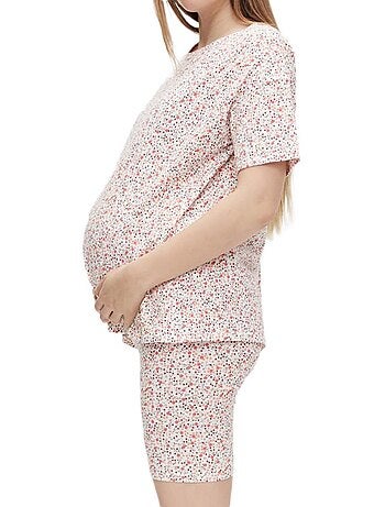 Pijama Curto Floral Branco de Grávida Mamalicious Biker