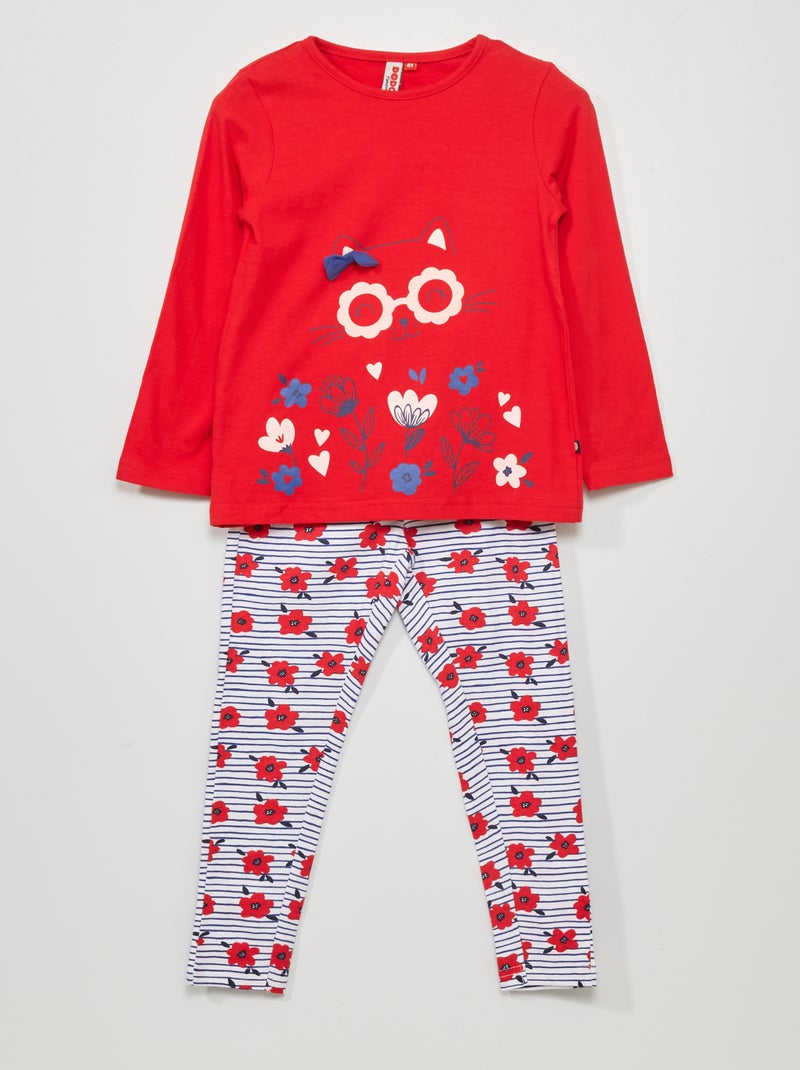 Pijama curto 'gato' - 2 peças VERMELHO - Kiabi
