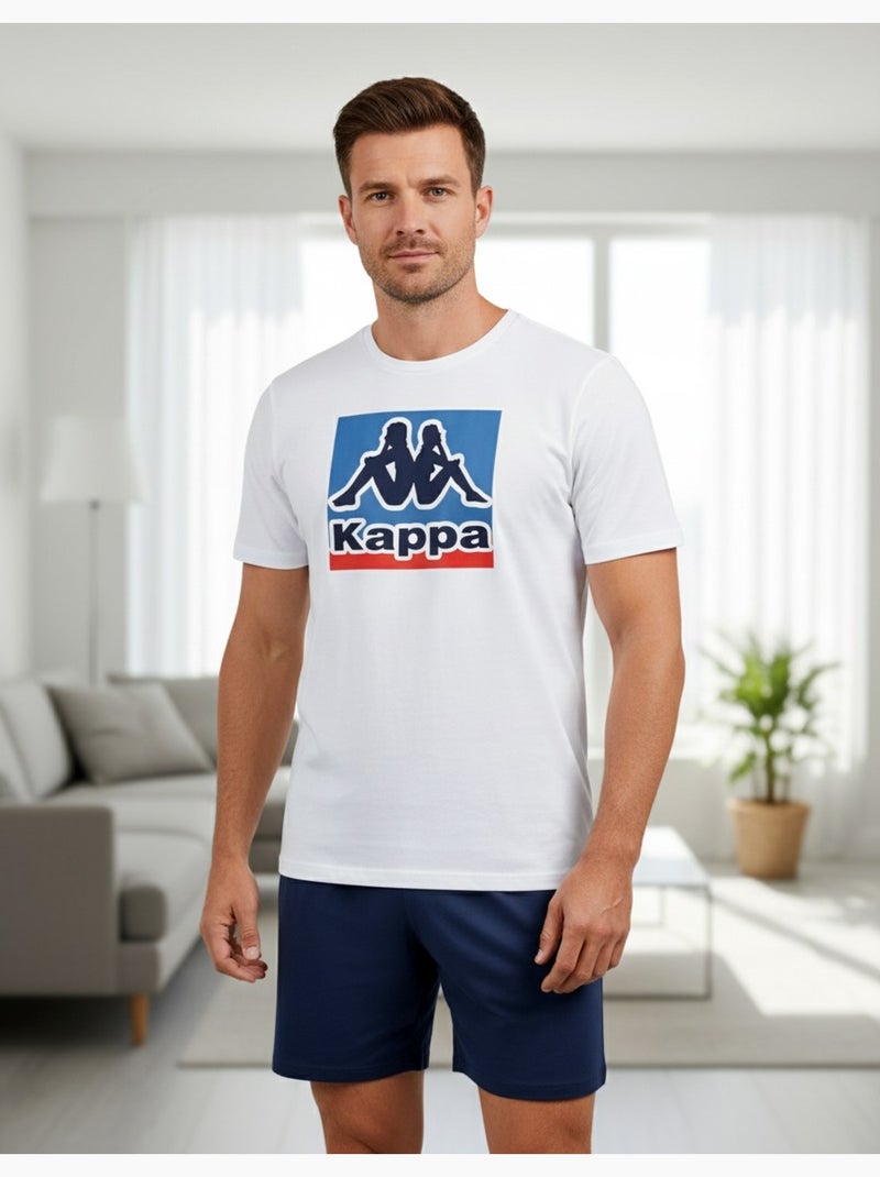 Pijama Curto Homem Algodão KAPPA Branco Azul - Kiabi