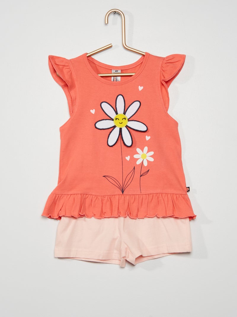 Pijama curto 'Margaridas' Rosa - Kiabi