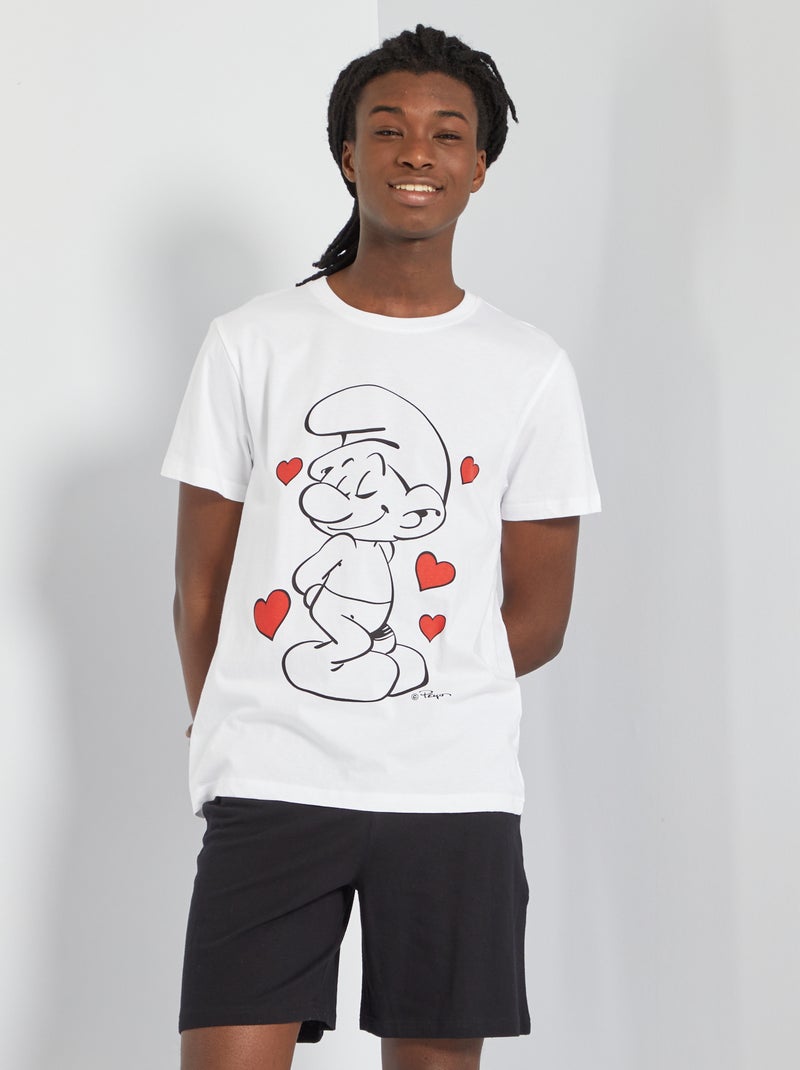 Pijama curto 'Os Smurfs' Branco/ Preto - Kiabi