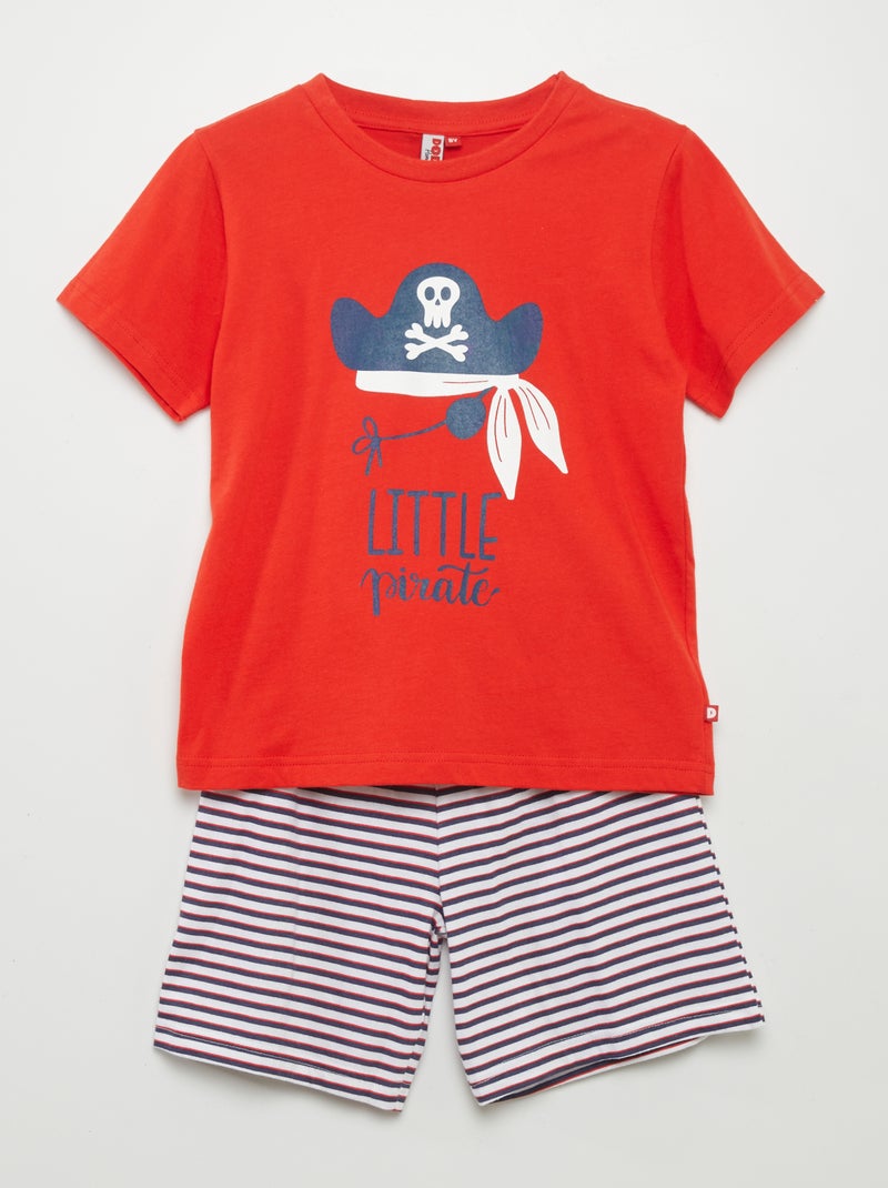 Pijama curto 'pirata' com calções + t-shirt - 2 peças VERMELHO - Kiabi