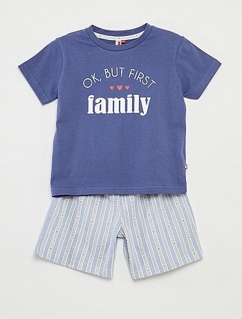 Pijama curto t-shirt + calções às riscas - 2 peças