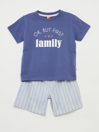 Pijama curto t-shirt + calções às riscas - 2 peças