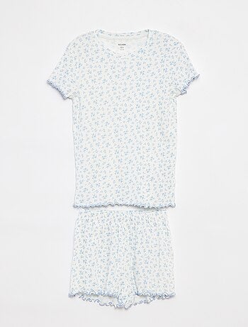 Pijama curto t-shirt + calções canelados - 2 peças