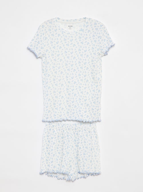 Pijama curto t-shirt + calções canelados - 2 peças - Kiabi