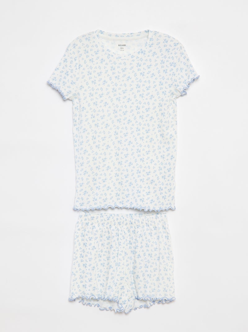 Pijama curto t-shirt + calções canelados - 2 peças Azul - Kiabi