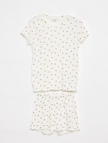 Pijama curto t-shirt + calções canelados - 2 peças
