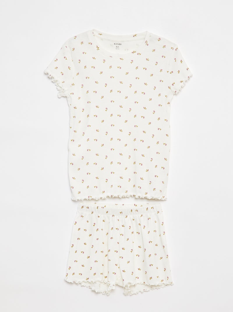 Pijama curto t-shirt + calções canelados - 2 peças Bege - Kiabi