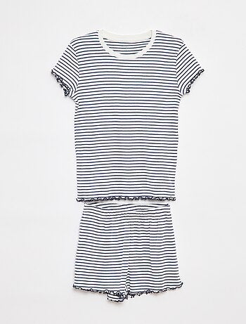 Pijama curto t-shirt + calções canelados - 2 peças