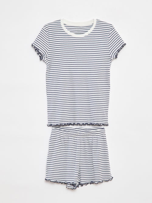 Pijama curto t-shirt + calções canelados - 2 peças - Kiabi