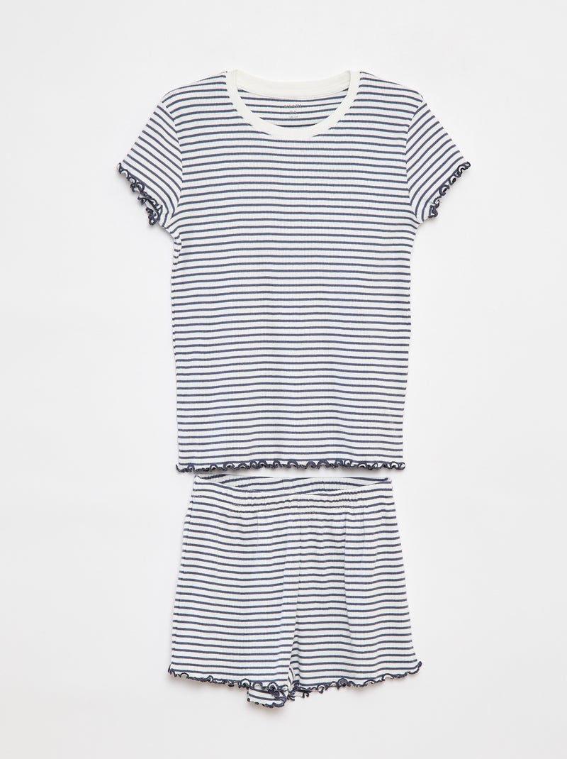 Pijama curto t-shirt + calções canelados - 2 peças Cinza - Kiabi