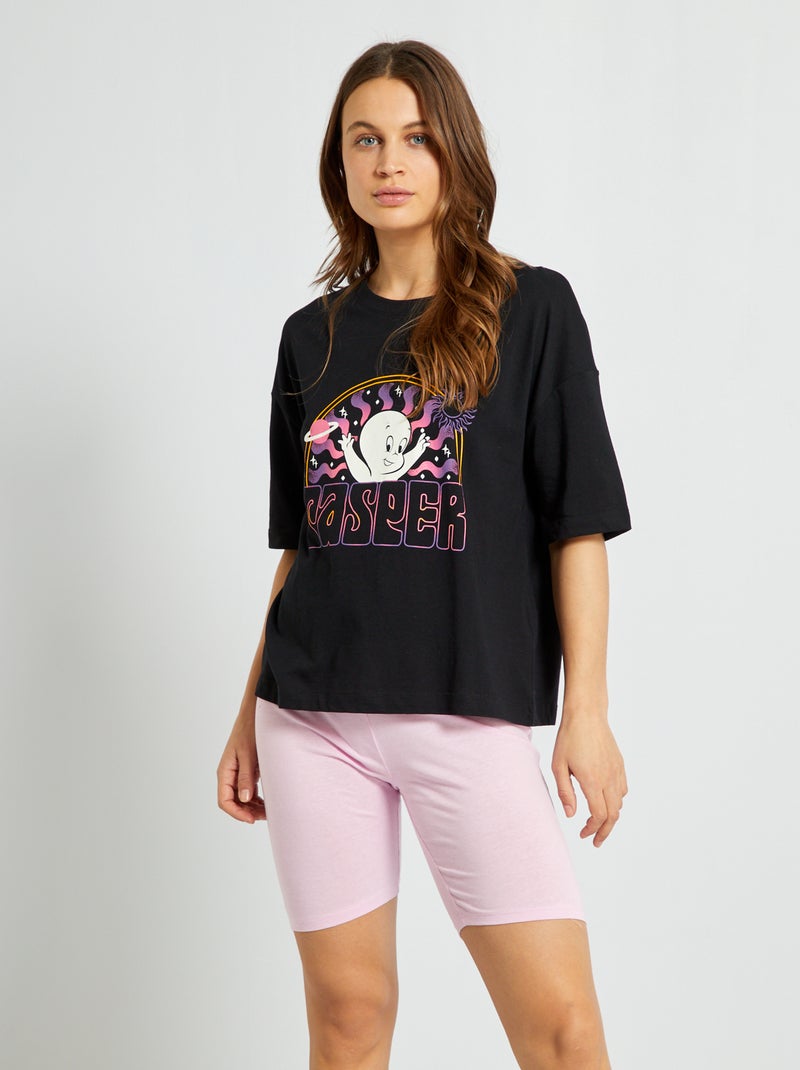 Pijama curto t-shirt + Calções 'Casper' - 2 peças PRETO - Kiabi