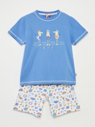 Pijama curto t-shirt + calções com estampado - 2 peças
