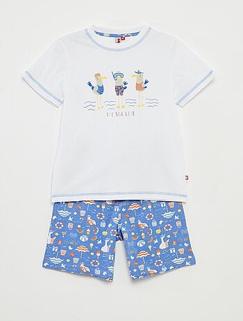 Pijama curto t-shirt + calções com estampado - 2 peças