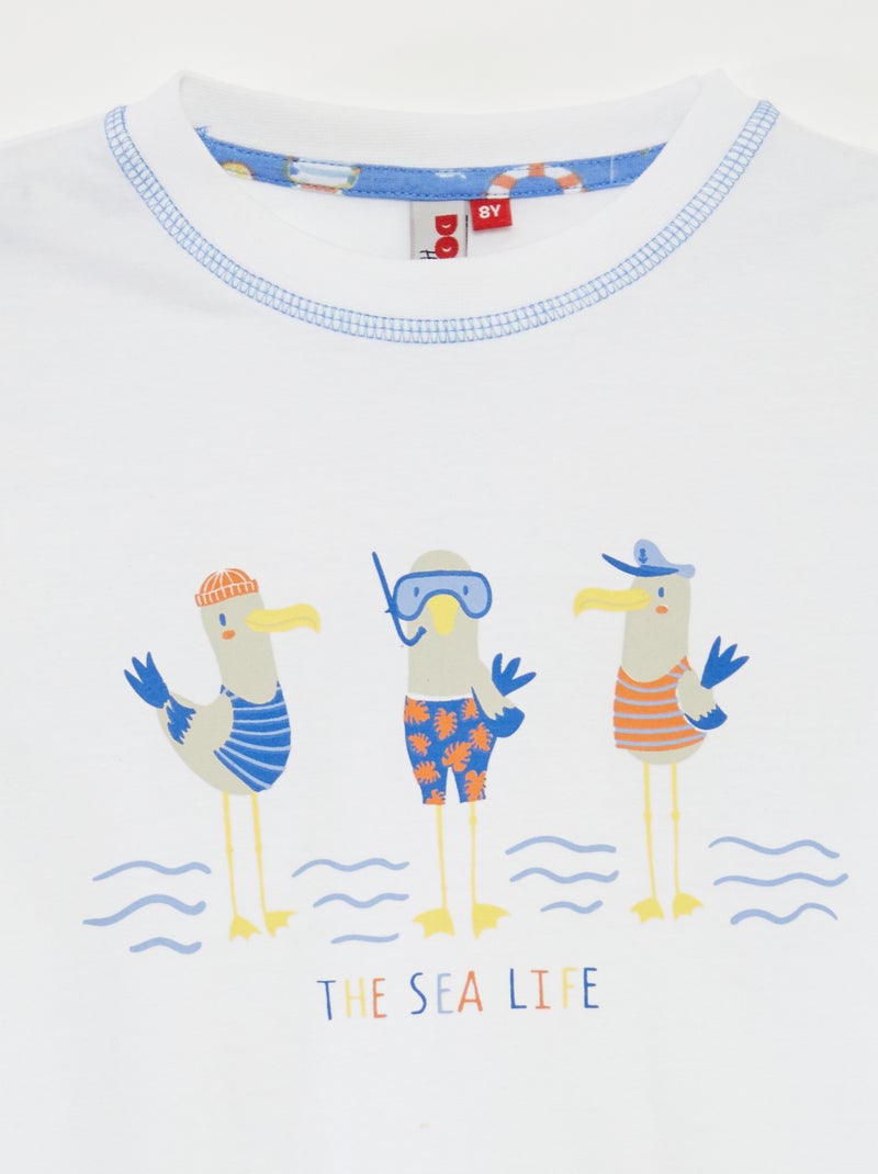 Pijama curto t-shirt + calções com estampado - 2 peças BRANCO - Kiabi