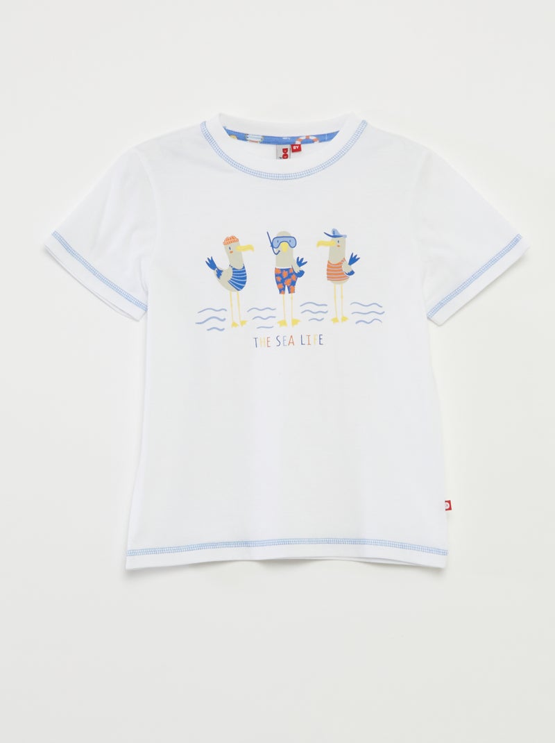 Pijama curto t-shirt + calções com estampado - 2 peças BRANCO - Kiabi