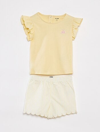 Pijama curto t-shirt + calções com folhos - 2 peças