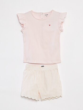 Pijama curto t-shirt + calções com folhos - 2 peças