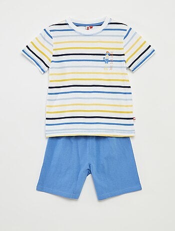 Pijama curto t-shirt + calções com riscas - 2 peças