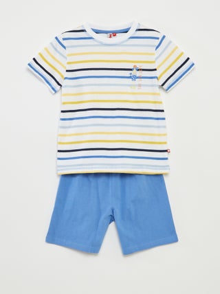 Pijama curto t-shirt + calções com riscas - 2 peças