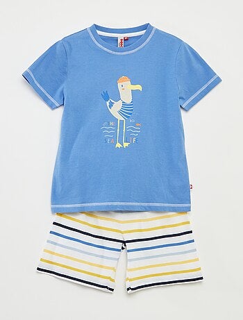 Pijama curto t-shirt + calções com riscas - 2 peças
